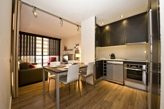Casp74 Apartments kitchen and living area Barcelona
