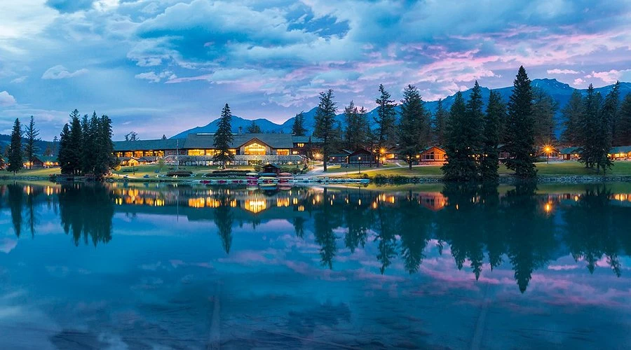 The Fairmont Jasper Park Lodge lakeside cabin with a view of Lac Beauvert