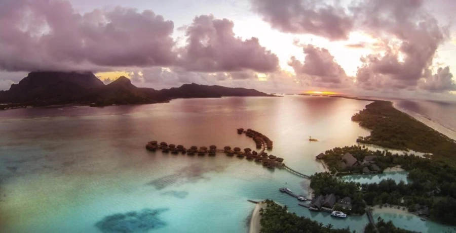 Four Seasons Resort Bora Bora overwater bungalow lagoon view